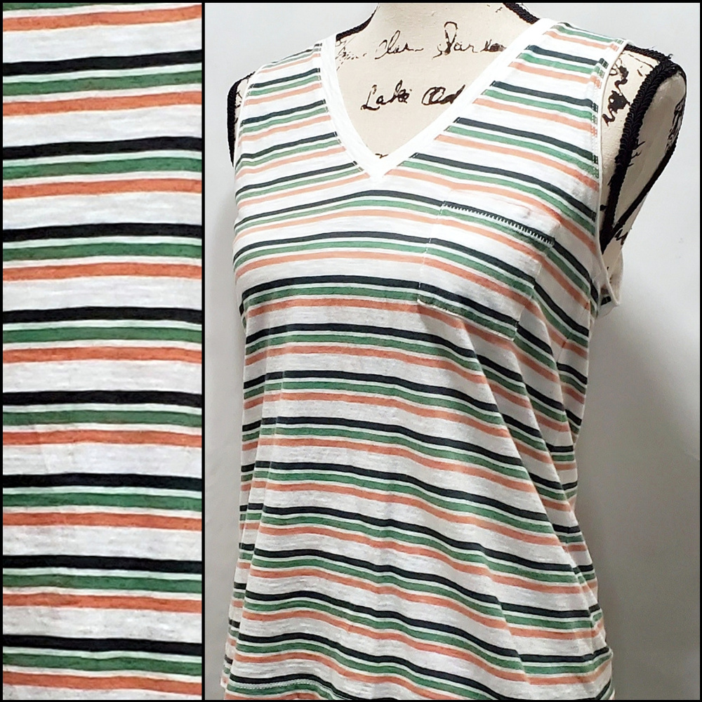 Madewell Green & Peach Striped Tank Top
